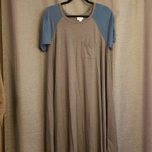 LulaRoe Carly Dress Medium Gray & Blue